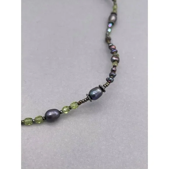 925 Sterling Silver Rainbow Faceted Real Pearl Beaded Necklace Toggle Closure